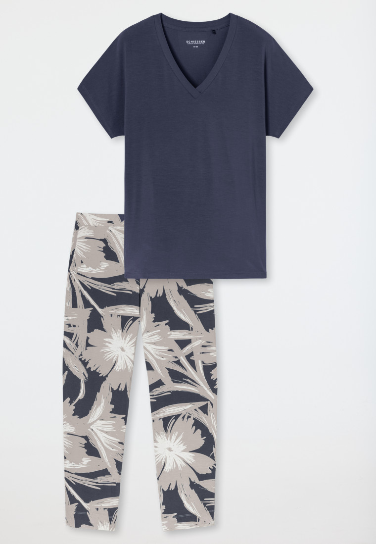 Pigiama lungo 7/8 pantaloni fiori grafite - selected premium