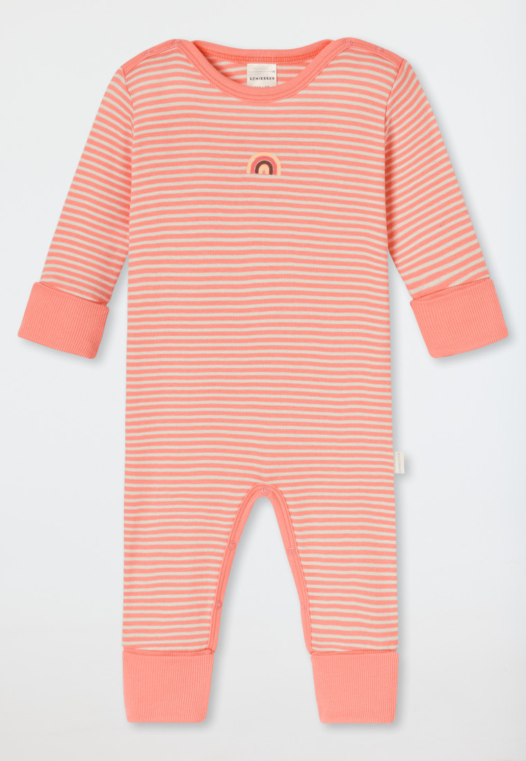 Baby suit fine rib long-sleeve Vario-foot stripes apricot - Natural Love