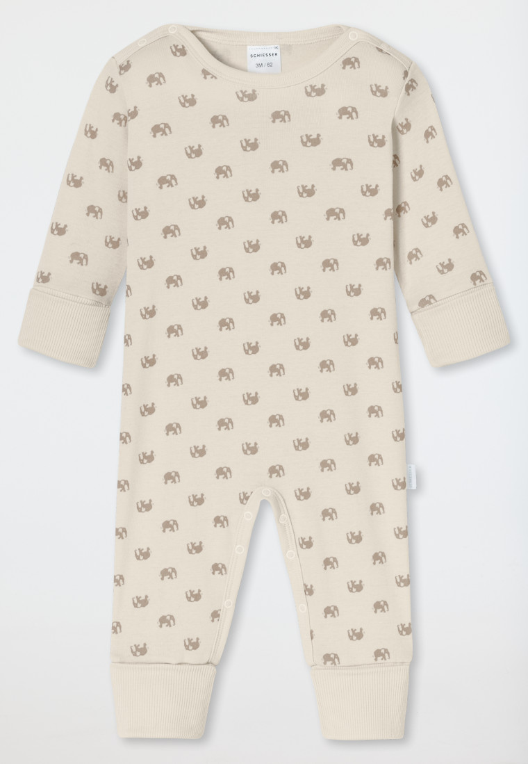 Babypakje unisex fijnrib lange mouwen vario voet olifant crème - Natural Love