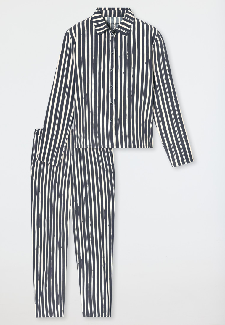 Pyjama lang geweven stof strepen grafiet - selected! premium