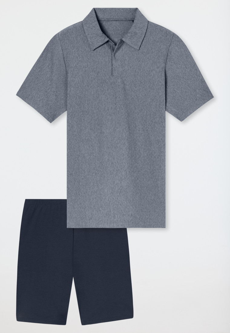Pigiama corto con colletto di camicia blu notte - Selected Premium Jacquard