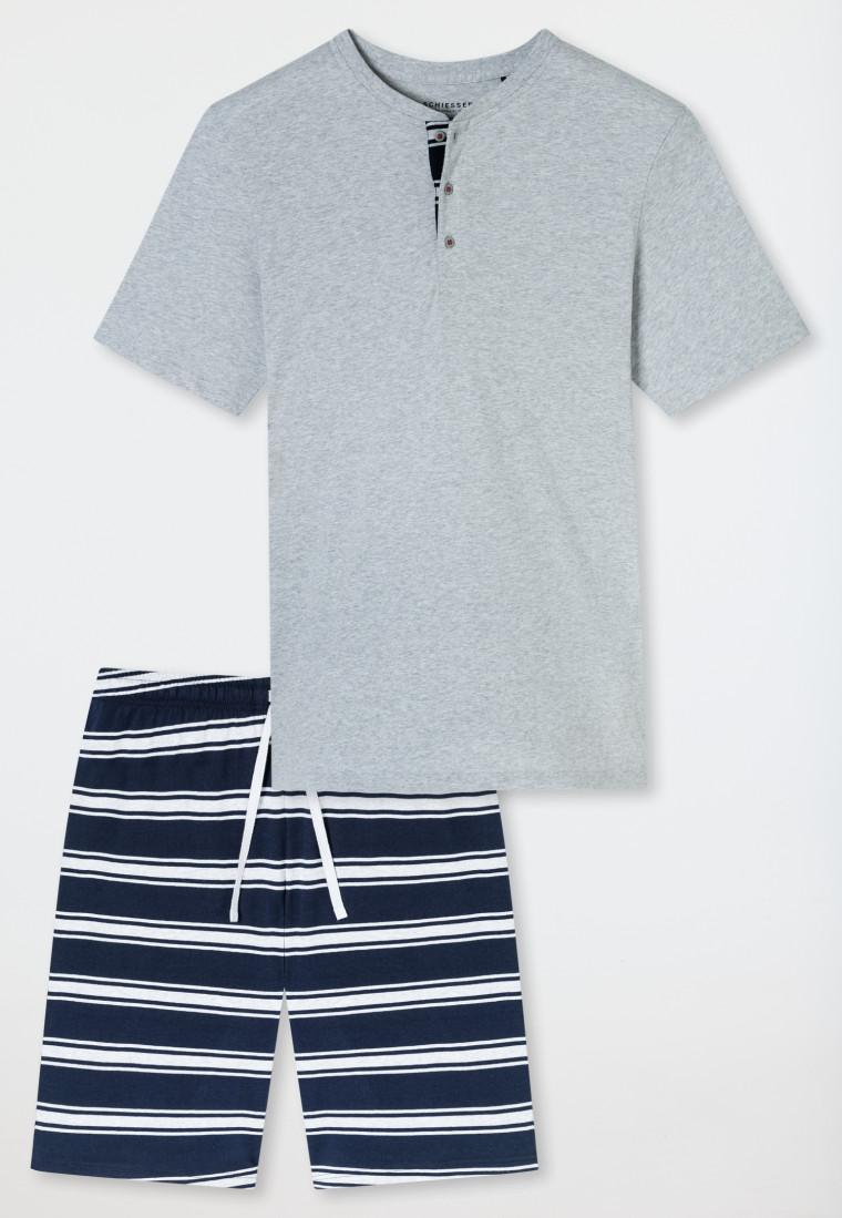 Pyjama korte knoopsluiting streepjes lichtgrijs gemêleerd - Casual Nightwear
