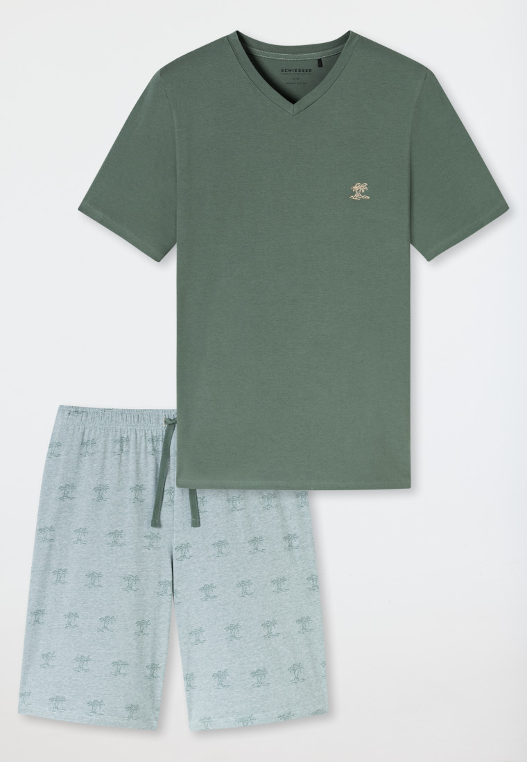Short pyjamas V-neck palm trees khaki - 95/5
