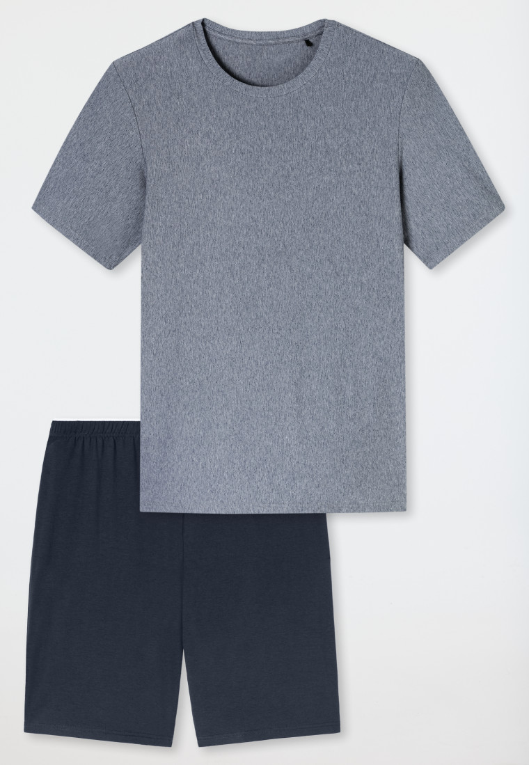 Schlafanzug kurz Streifen nachtblau - Selected Premium Jacquard