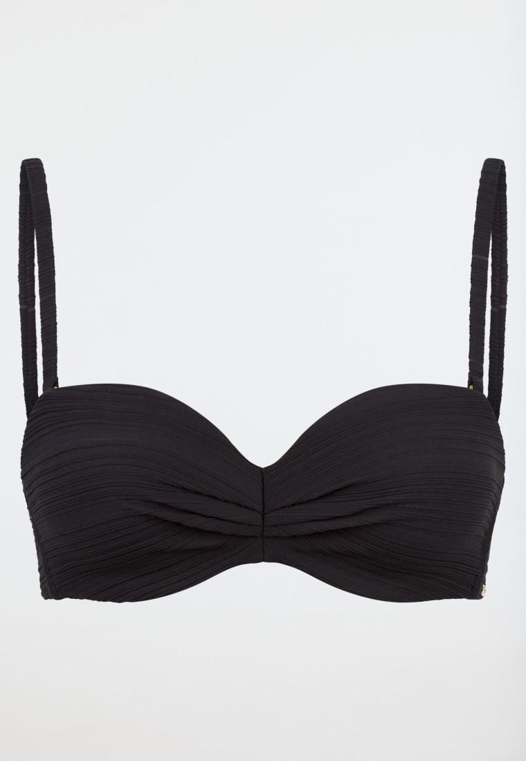 Bandeau bikini top met cup jersey gerecycled strepen zwart - aqua