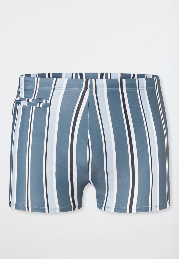 Zwembroek met rits gebreide stof gerecyclede strepen atlantisch blauw - Aqua