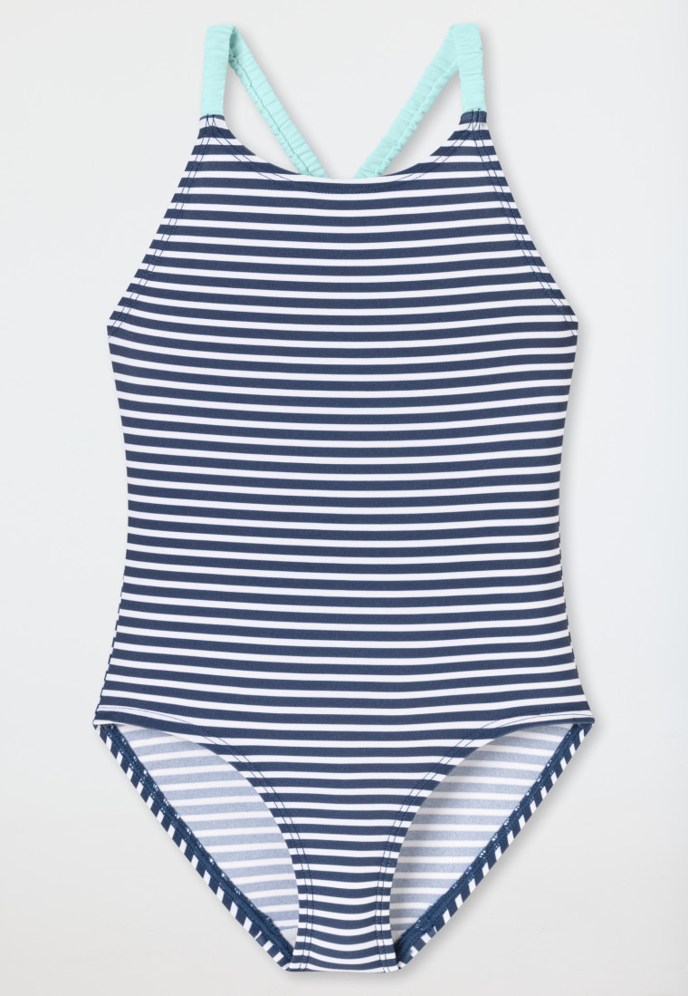 Badeanzug Wirkware recycelt LSF40+ Streifen white&stripes - Aqua