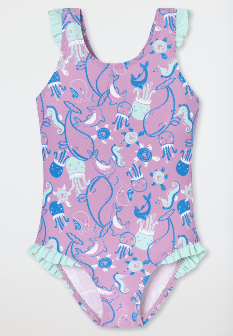 Costume da bagno tessuto a maglia LSF40+ animali marini volant bacca - Ciano