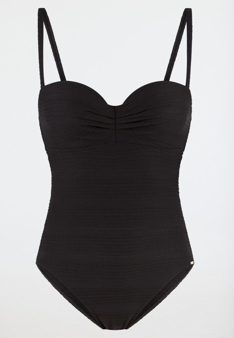 Badeanzug Jersey recycelt Streifen schwarz - Aqua