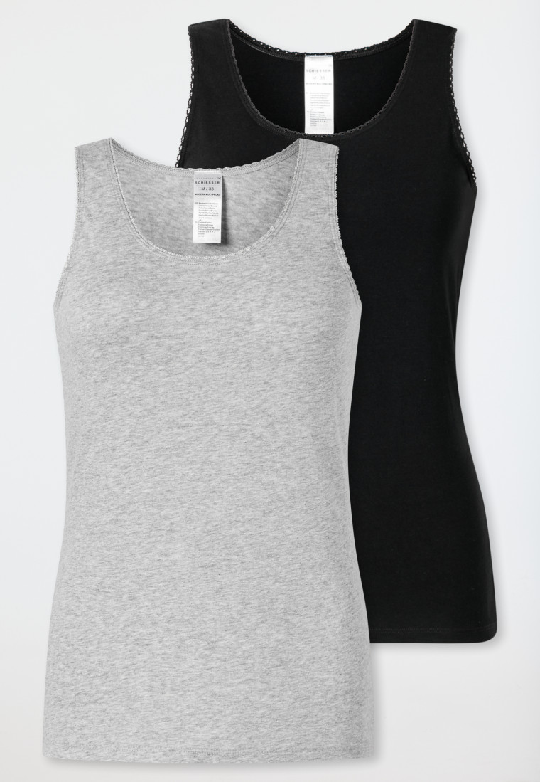 Trägertops 2er-Pack Spitze schwarz/ grau melange - Modern Multipacks