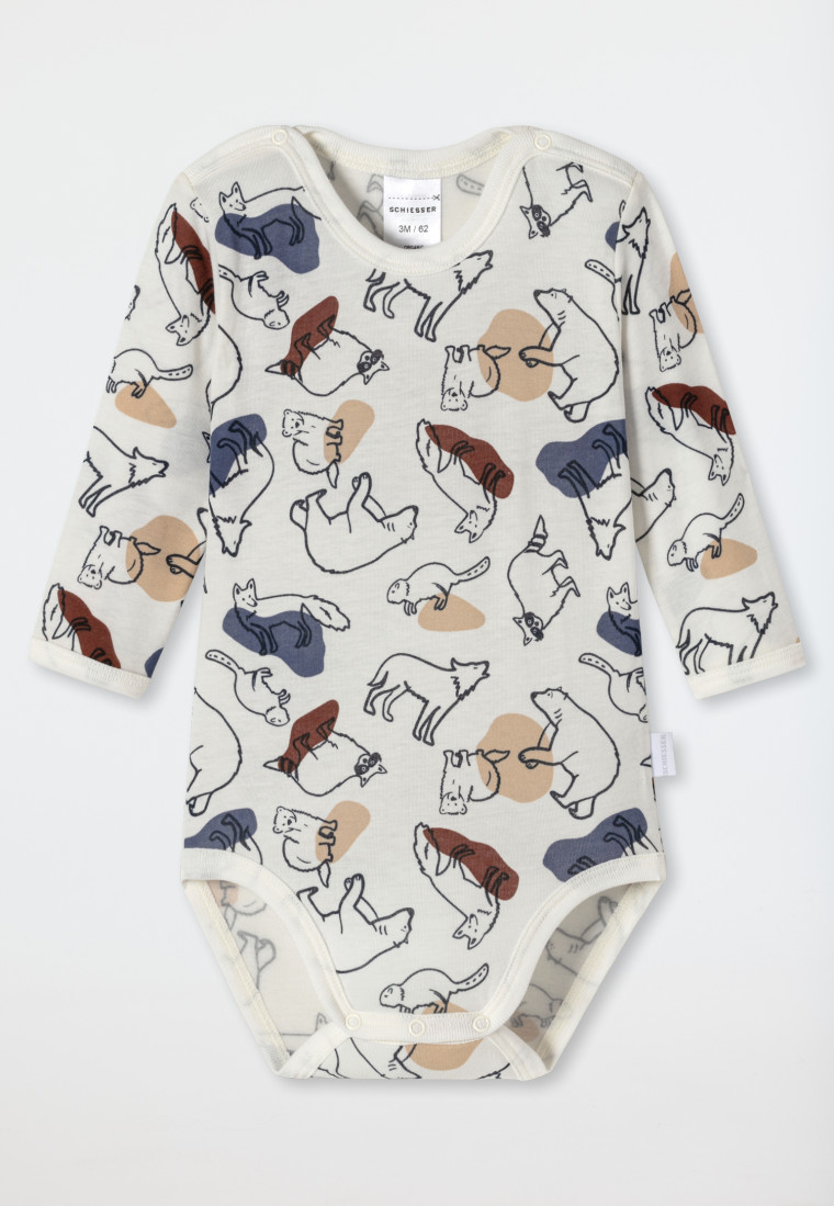 Long-sleeved baby onesie Tencel forest animals polar bears off-white - Natural Love