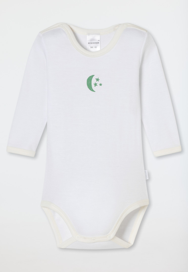 Romper lange mouwen unisex fijngeribd geweven modaal maansterren off-white - Natural Love
