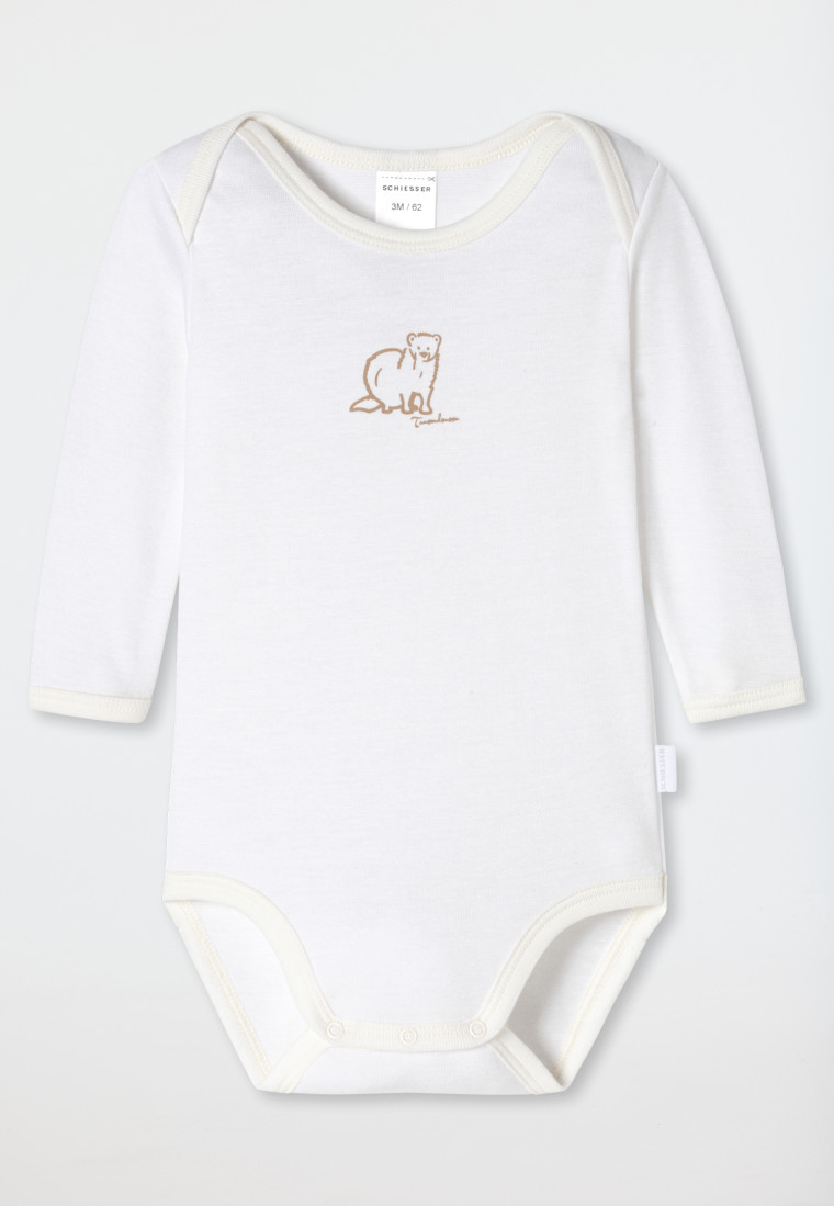 Body da neonato unisex a maniche lunghe a costine sottili in lana e modal con stampa lontra su sfondo bianco - Natural Love