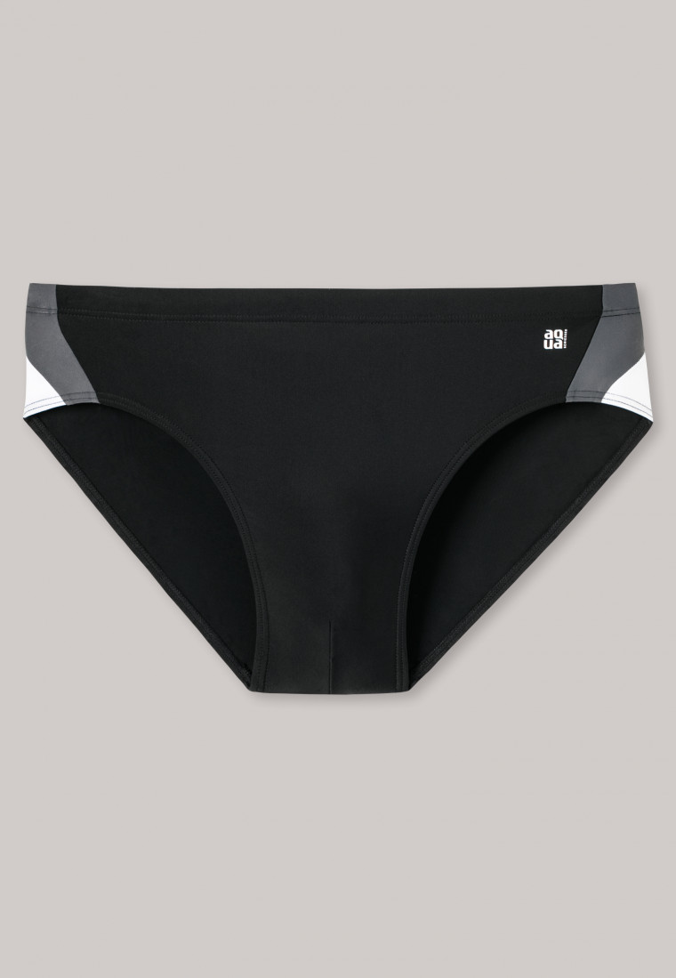 Pantaloncini da bagno in stile retrò in tessuto a maglia riciclato con strisce laterali di colore nero - Nautical Active