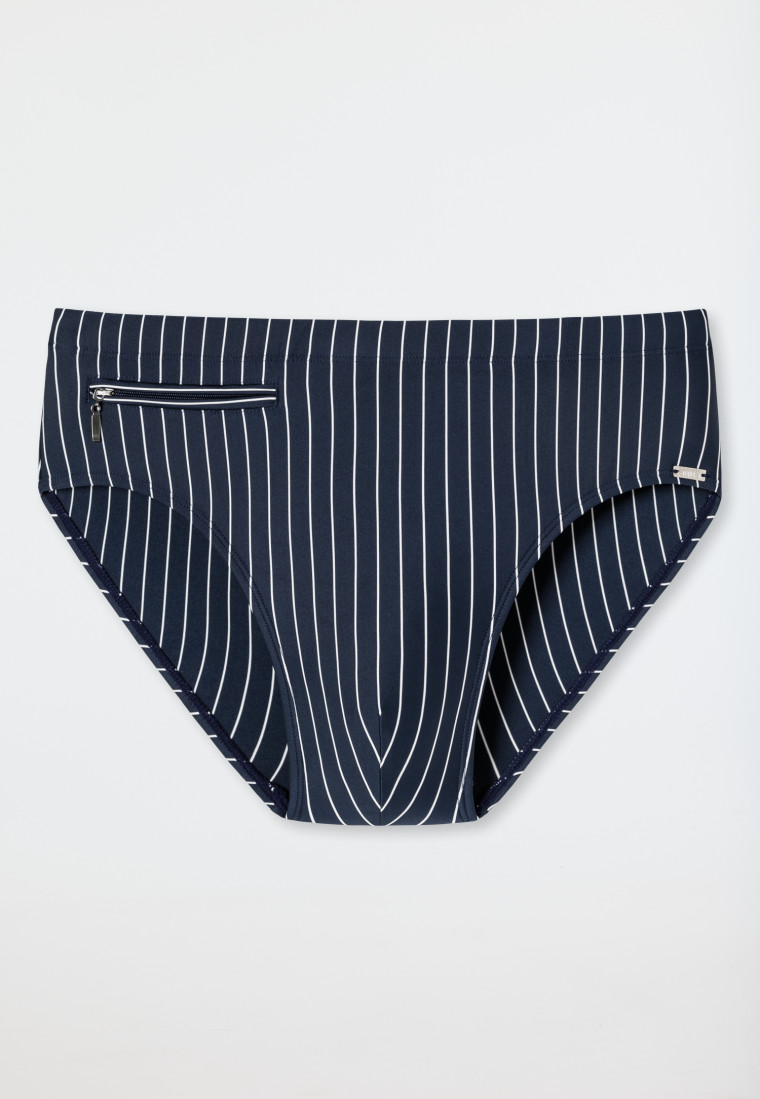 Costume da bagno in tessuto riciclato a righe e dotato di tasca con zip, blu ammiraglio - Nautical Casual