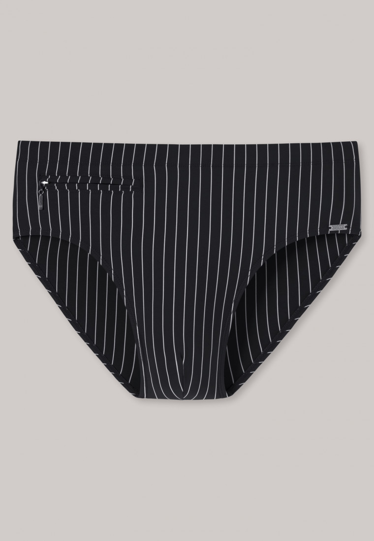 Slip de bain Bade-Sir avec poche zippée tissu tricoté recyclé rayures noir - Nautical Casual