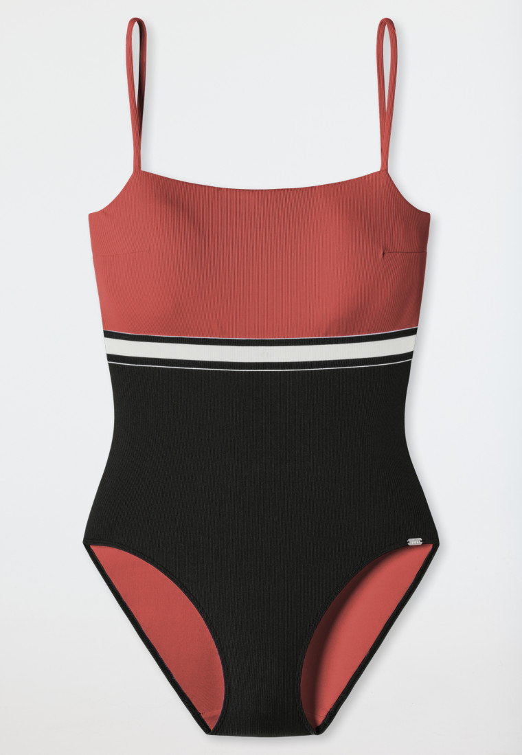Costume da bagno foderato con fascia elasticizzata e spalline regolabili,  whisky e nero - California Dream | SCHIESSER