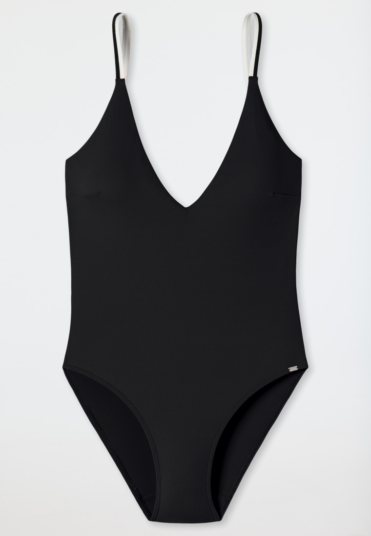 Lined swimsuit V-neck removable pads adjustable straps black - California Dream