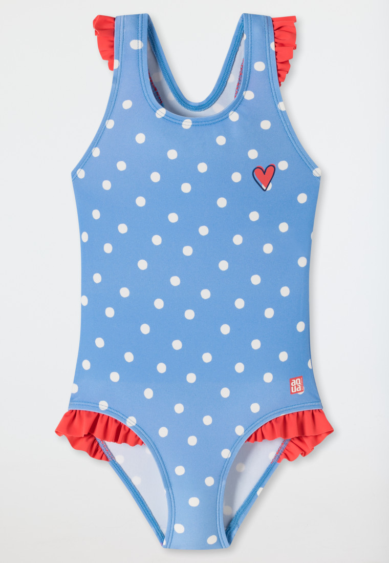girls kids badpak Badpak tricot stippen ruches lichtblauw - Aqua Kids Girls | SCHIESSER