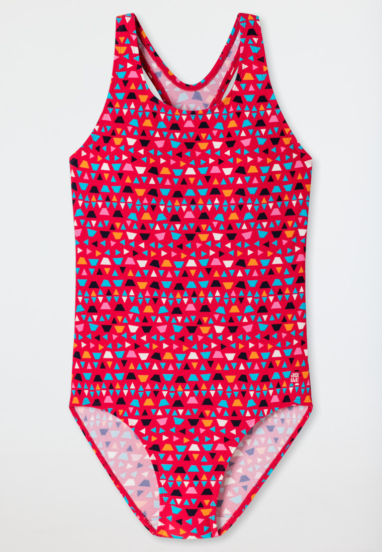 Costume da bagno in tessuto a maglia rriciclato con protezione SPF40 + con motivo etnico, rosso - Nautical Chica