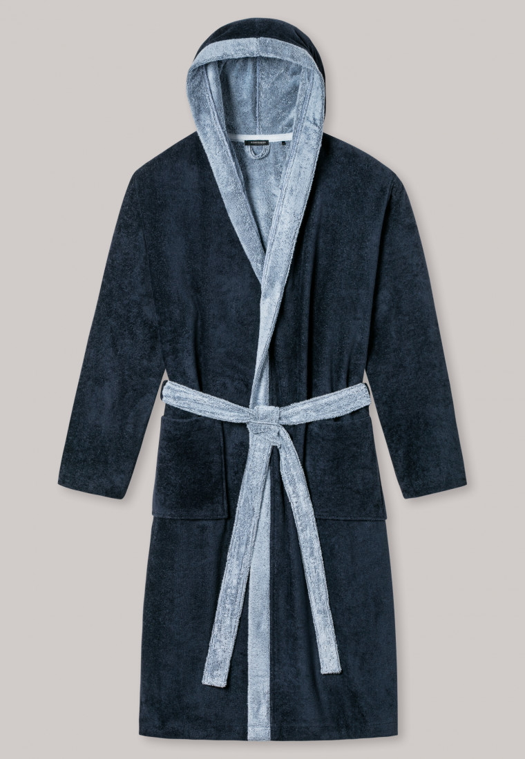 Velvet/terry cloth bathrobe bamboo dark blue - selected! premium