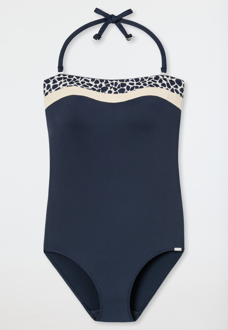 Costume intero a fascia con spalline regolabili e coppe morbide con  supporto, di colore admiral blue - Californian Safari | SCHIESSER