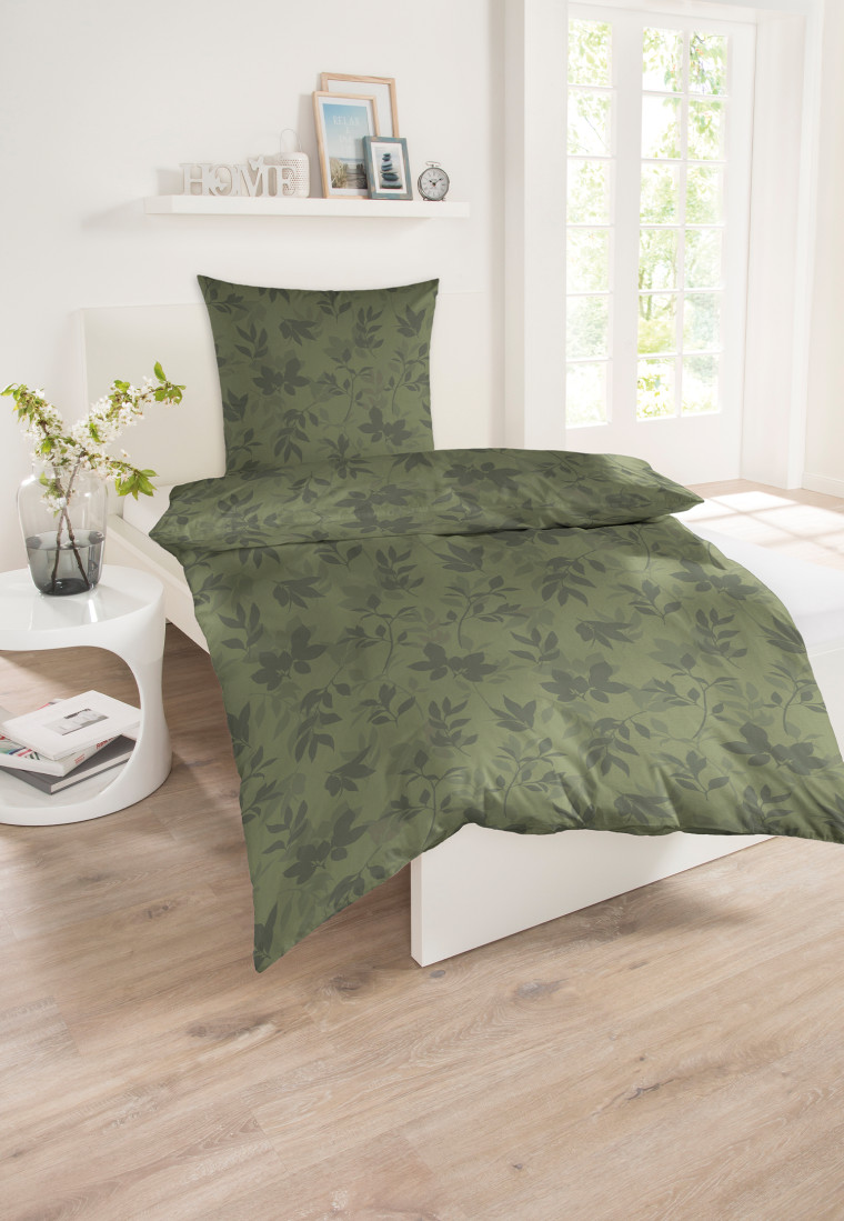Parure de lit 2 pièces Renforcé motif feuilles vert foncé - SCHIESSER Home