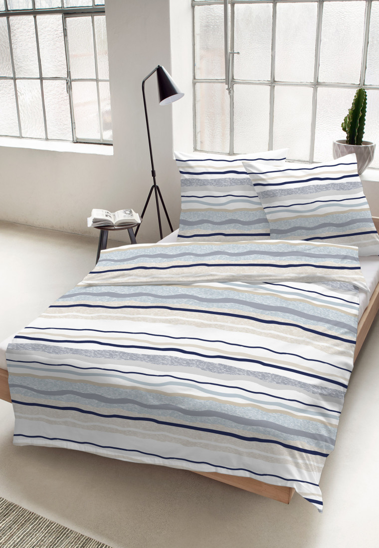 Bed linen 2-piece satin stripes navy patterned - SCHIESSER Home