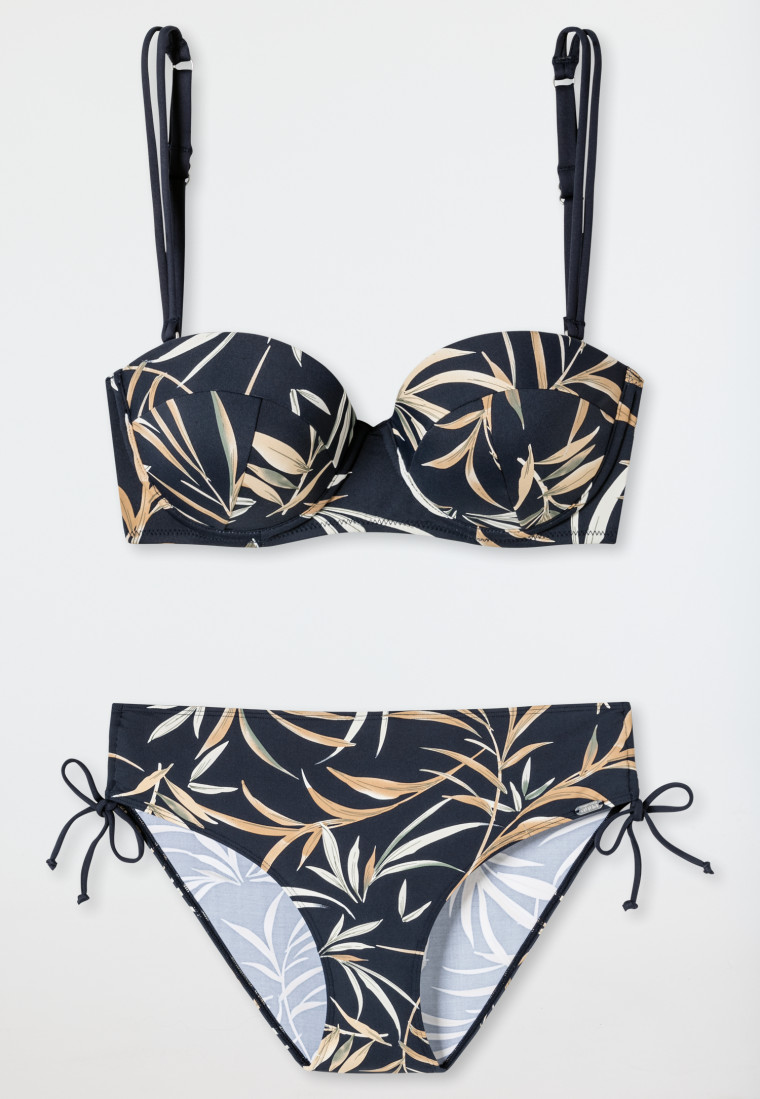 Underwire bikini soft cups variable straps leaf print midi bottom adjustable sides multicolored - Californian Safari