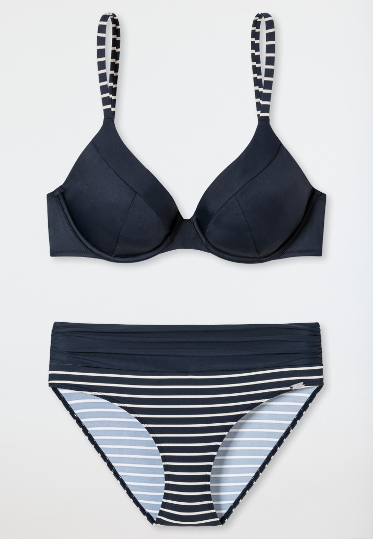 Bikini con ferretto, spalline regolabili e slip midi con effetto snellente, blu ammiraglio - Californian Safari