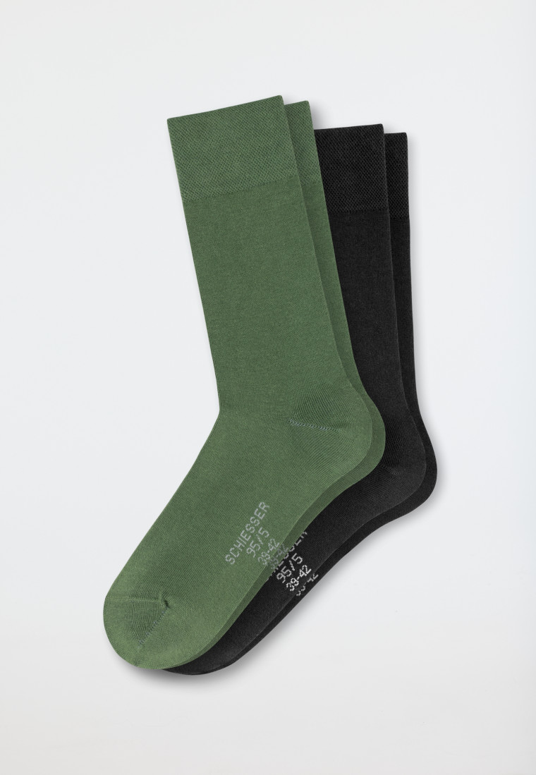 Chaussettes pour homme lot de 2 coton bio vert/noir - 95/5
