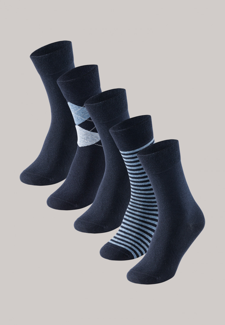 Herrensocken 5er-Pack stay fresh gemustert nachtblau - Bluebird | SCHIESSER