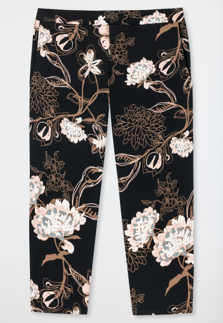 Pants 3/4-length interlock floral print black - Mix+Relax
