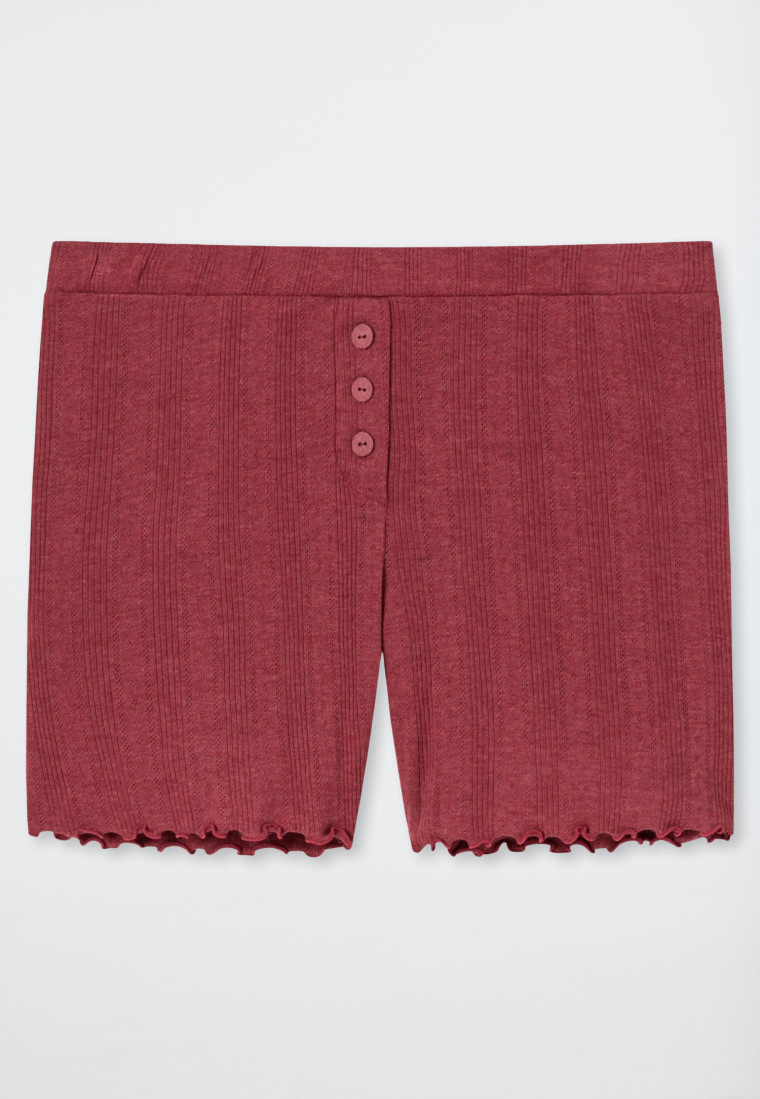 Pantalone corto in cotone biologico motivo ajouré con bottoni decorativi, bacca - Mix+Relax
