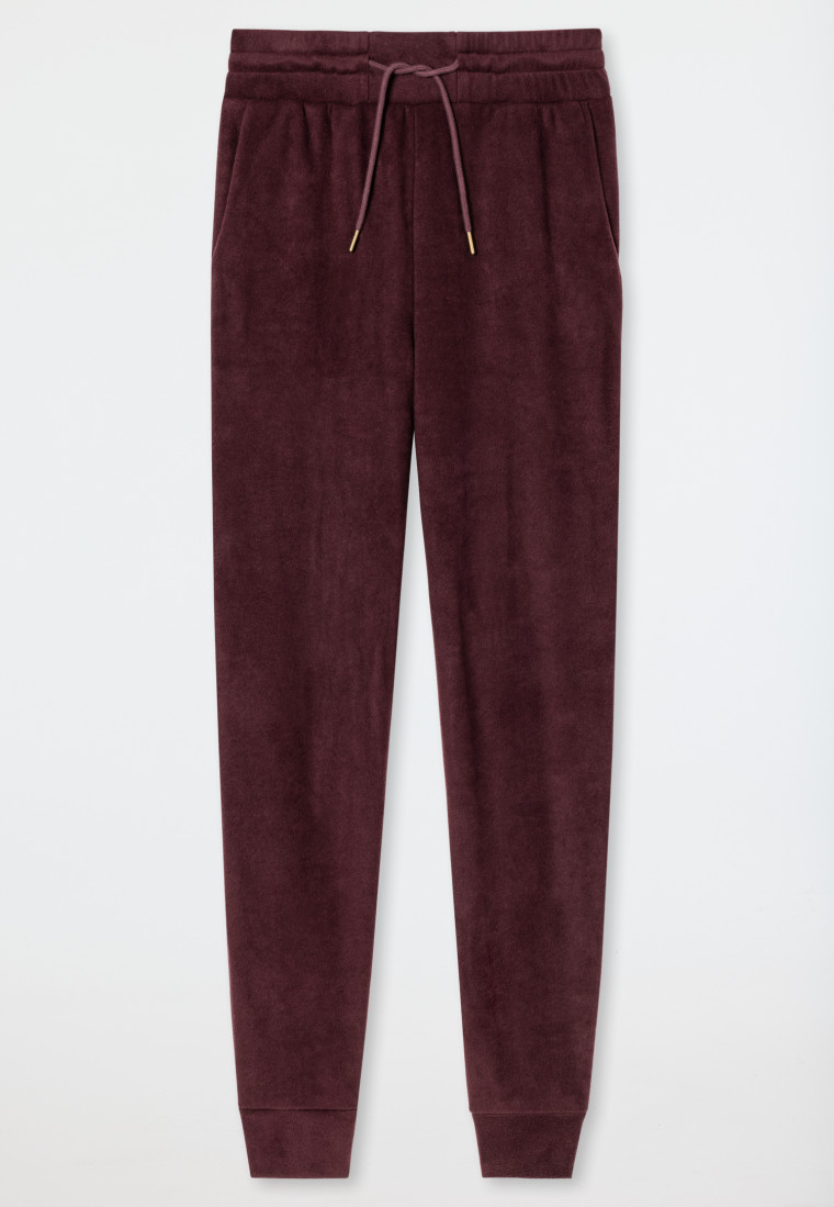 Pantaloni lunghi in tessuto felpato sostenibile, colore rosso borgogna - Mix+Relax Lounge