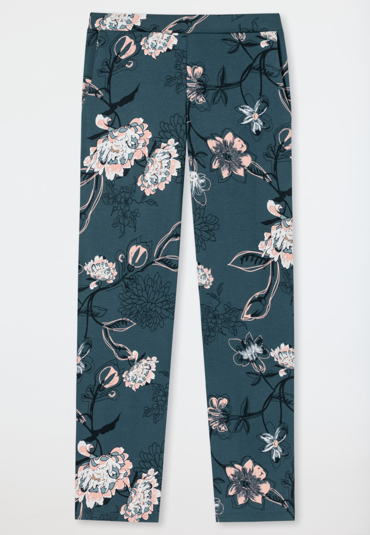 Pantaloni lunghi in interlock con stampa floreale, verde bluastro - Mix+Relax