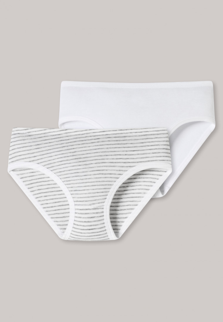 Hip panties 2-pack fine rib organic cotton stripes white/gray - Fine rib  multipacks