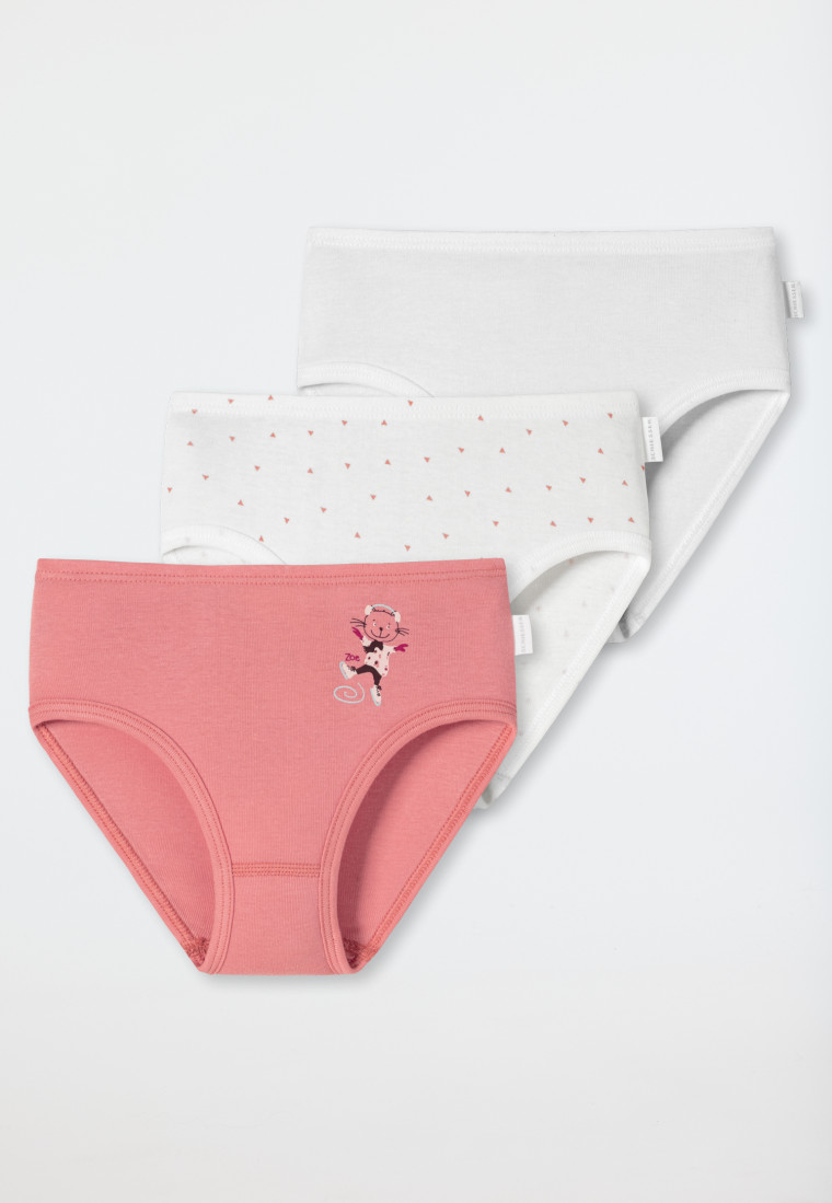 Hipsters 3-pack fine rib organic cotton soft waistband ice skater triangles white/peach - Cat Zoe