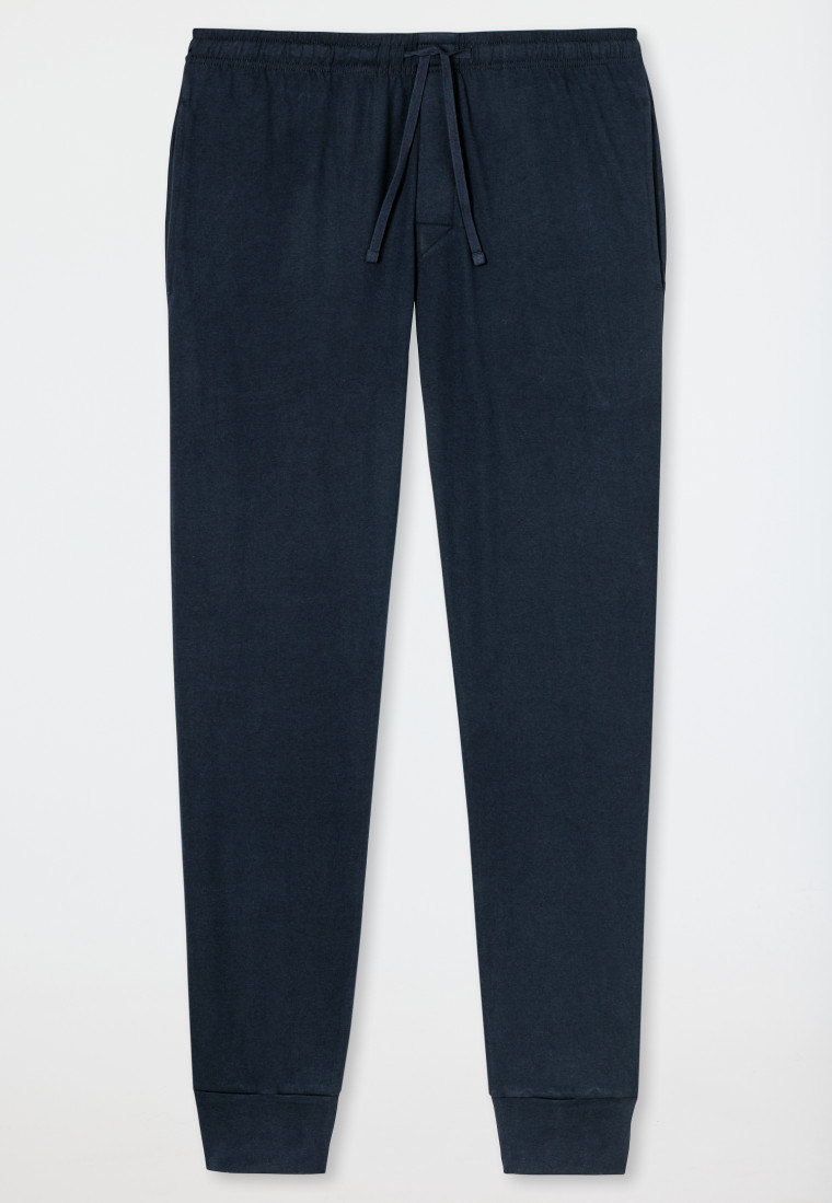 Pantaloni lunghi in stile lounge con fasce elastiche alle caviglie in  jersey di colore blu scuro - Mix + Relax | SCHIESSER