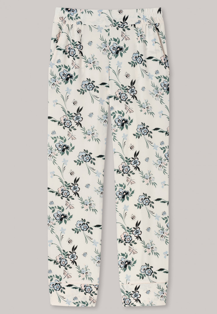 Lounge pants long woven fabric floral print vanilla - Mix & Relax