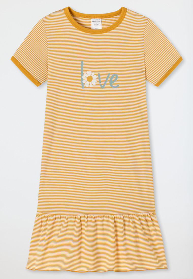 Short-sleeved sleep shirt organic cotton bamboo flounce stripes daisy - Natural Love