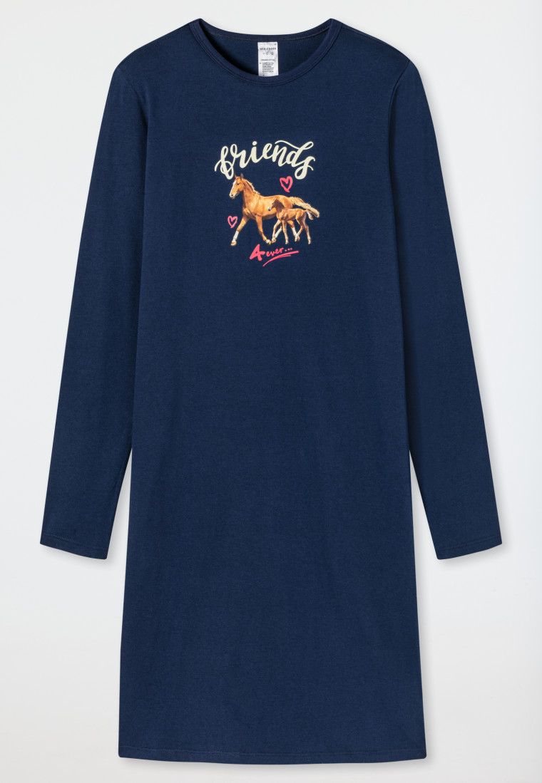 World - Pferde Cotton Organic dunkelblau Nachthemd langarm SCHIESSER | Horse Freunde