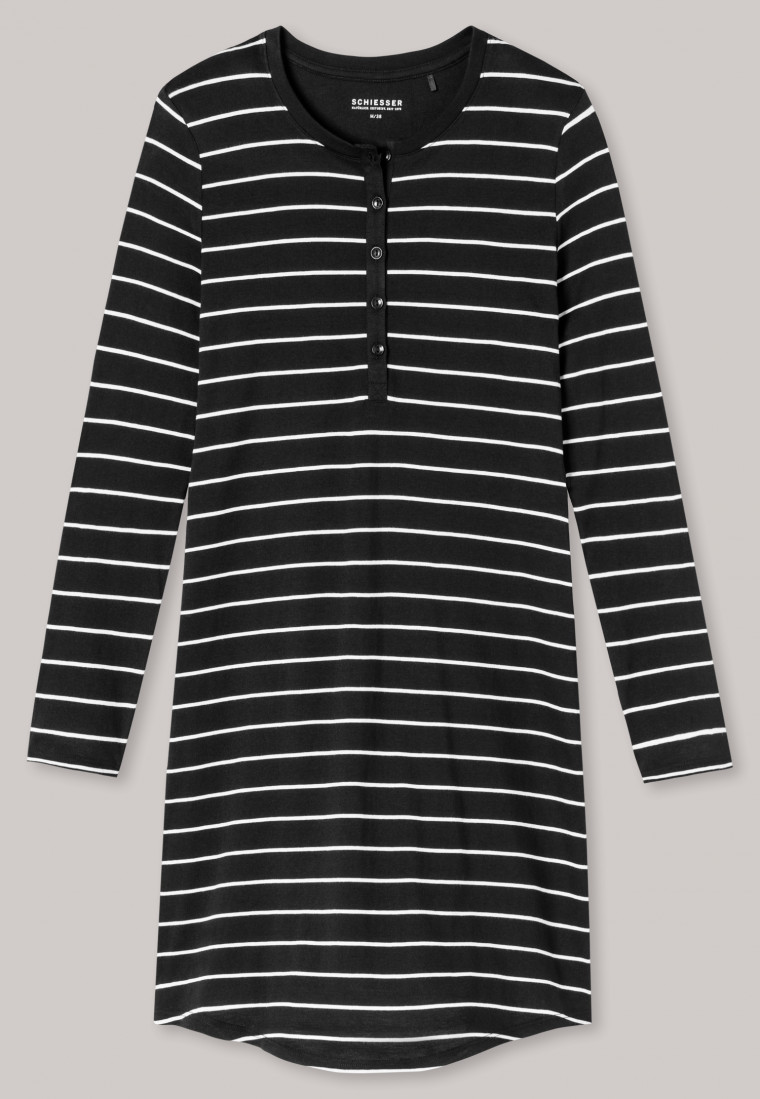 Sleep shirt long-sleeved striped button placket black - Original Classics