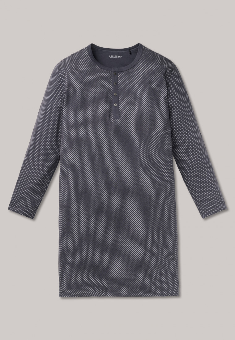 Chemise de nuit à longues manches et à col tunisien pour homme, avec un imprimé anthracite et blanc - Collection Ebony