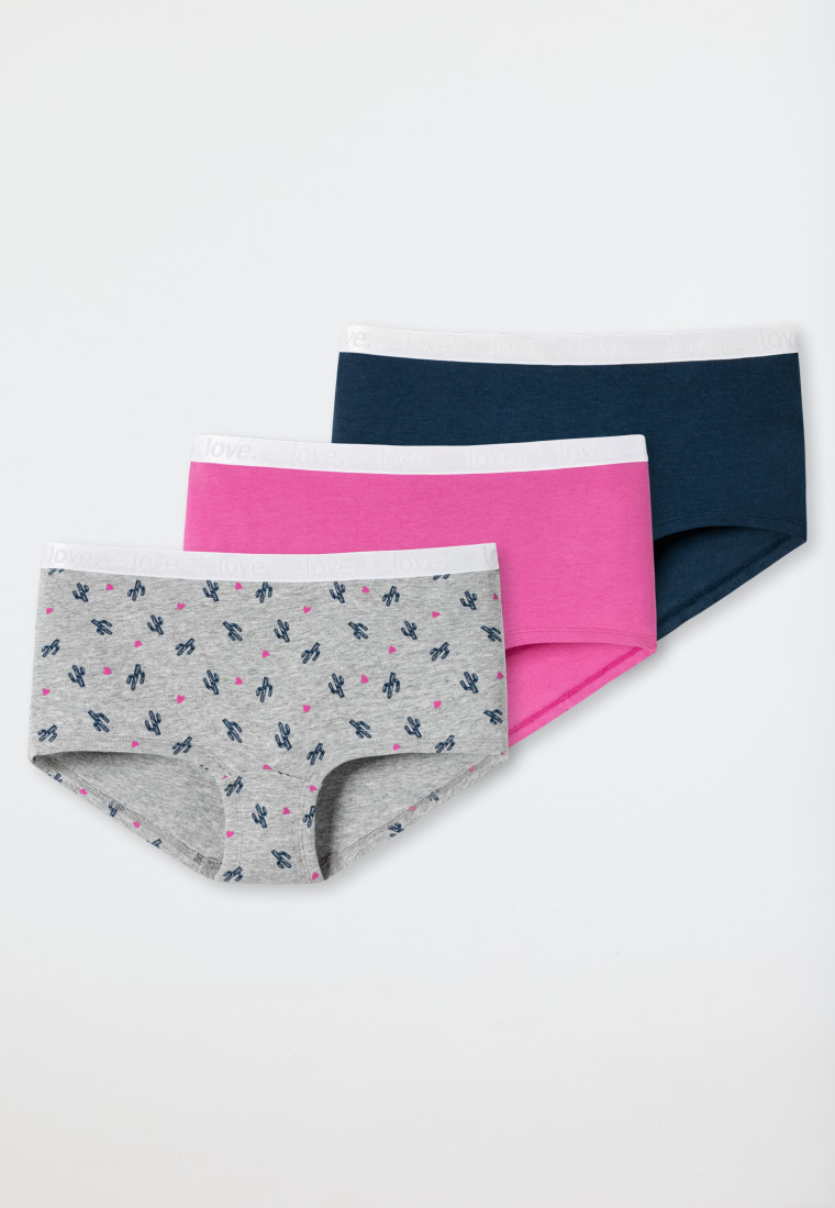 Panties 3-pack organic cotton cacti berry/midnight blue patterned - 95/5