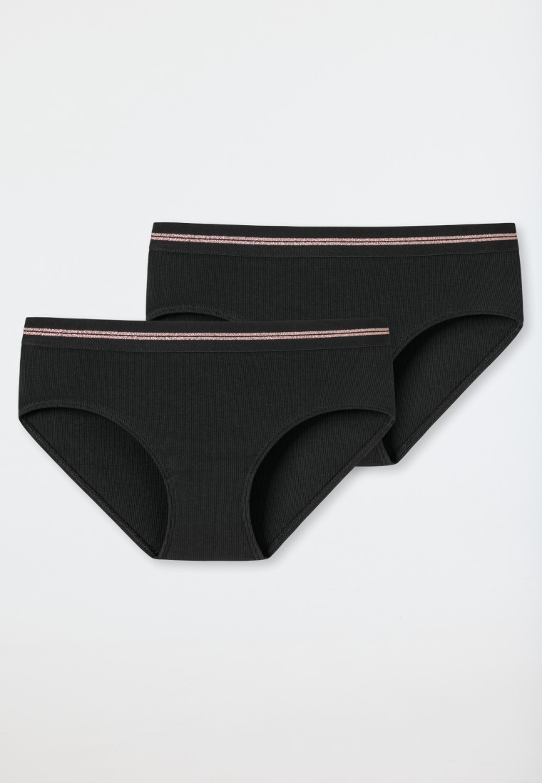 2-pack of black, double rib panties - Long Life Cotton