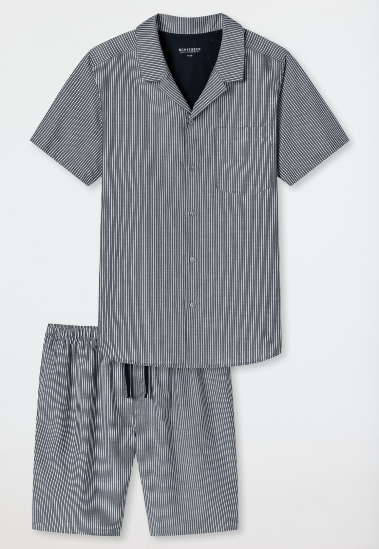 Pajamas short Tencel woven fabric dark blue - selected! premium