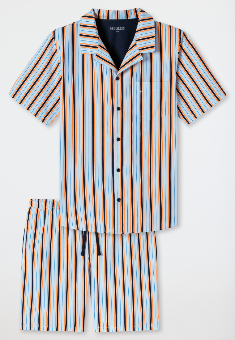 Pajamas short woven fabric button placket striped multicolored - Pyjama Story