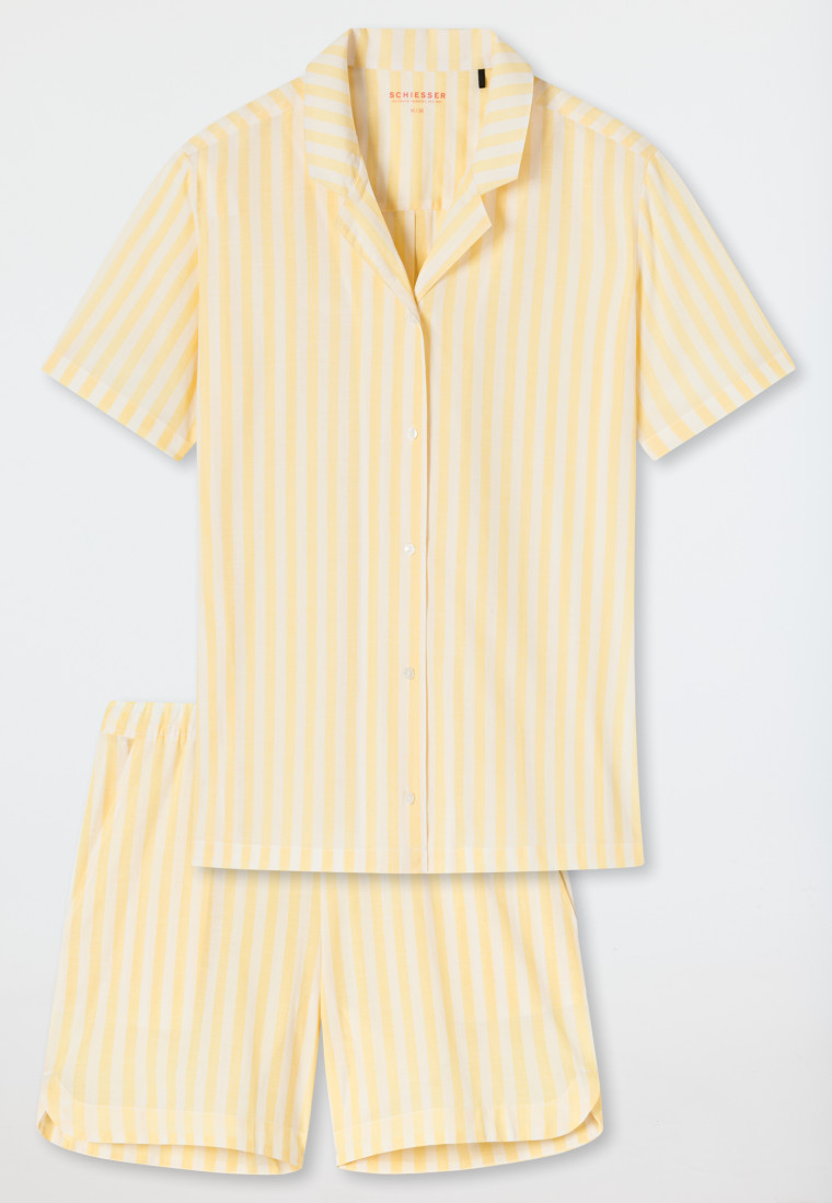 Pyjama kort geweven stof strepen geel - Pyjama Story