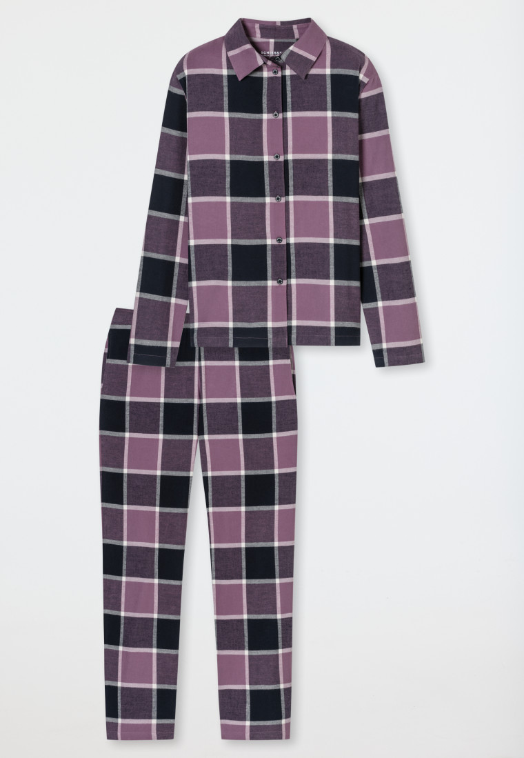 Pyjama lang Flanell beige nachtblau - Selected Premium Warming